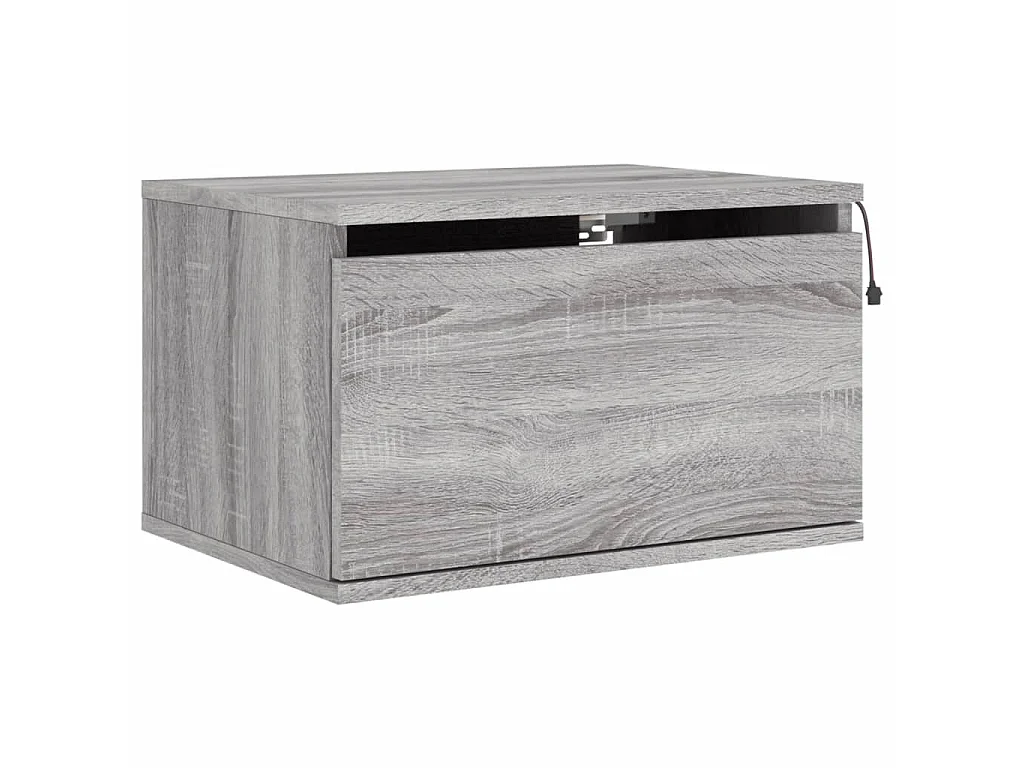 2er-Set Wand-Nachttische Nachtschrank mit LED-Leuchten Grau Sonoma -RN31089