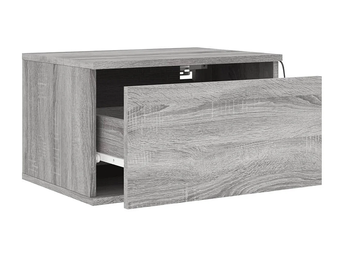 2er-Set Wand-Nachttische Nachtschrank mit LED-Leuchten Grau Sonoma -RN31089