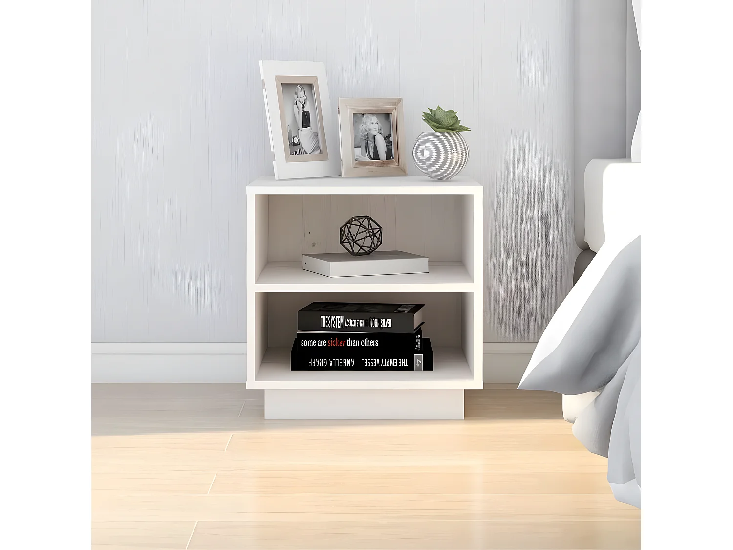 Nachttisch Nachtschrank Weiß 40x34x40 cm Massivholz Kiefer -RN24137