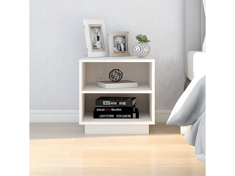 Nachttisch Nachtschrank Weiß 40x34x40 cm Massivholz Kiefer -RN24137