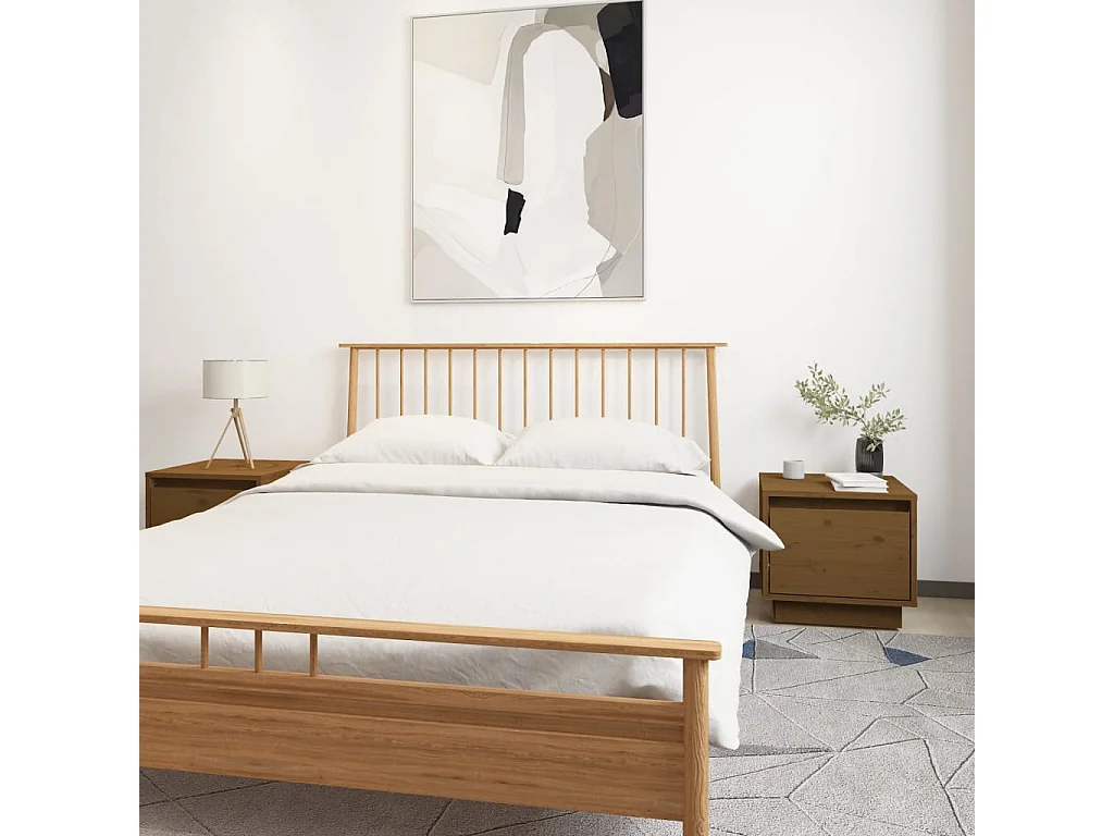2er-Set Nachttische Nachtschrank Honigbraun 35x34x32 cm Massivholz Kiefer -RN37863