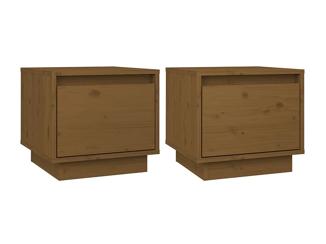 2er-Set Nachttische Nachtschrank Honigbraun 35x34x32 cm Massivholz Kiefer -RN37863