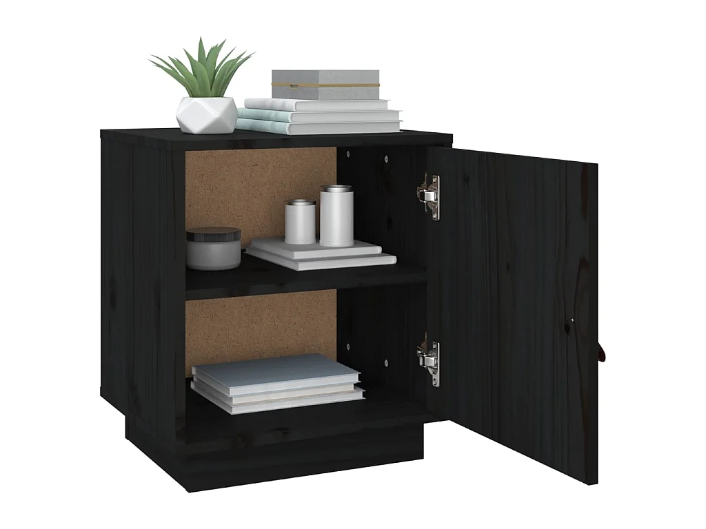 2er-Set Nachttische Nachtschrank Schwarz 40x34x45 cm Massivholz Kiefer -RN26472