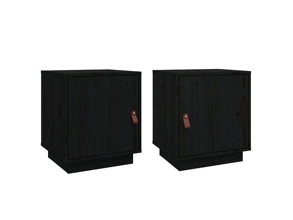2er-Set Nachttische Nachtschrank Schwarz 40x34x45 cm Massivholz Kiefer -RN26472