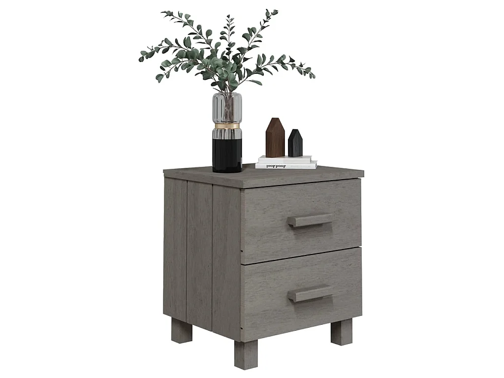 Nachttisch Nachtschrank HAMAR Hellgrau 40x35x44,5 cm Massivholz Kiefer -RN81385