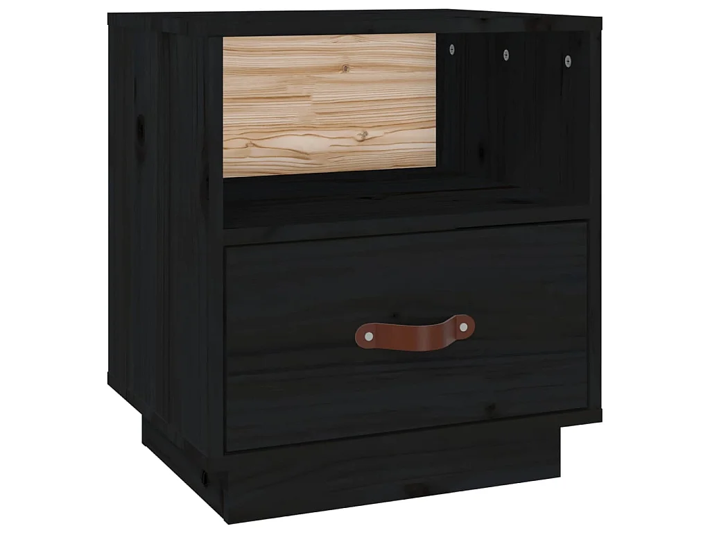 Nachttisch Nachtschrank Schwarz 40x34x45 cm Massivholz Kiefer -RN44533