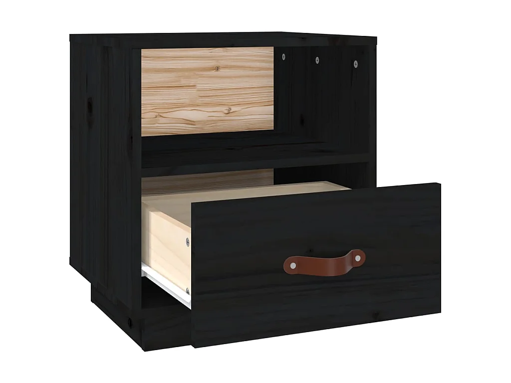 Nachttisch Nachtschrank Schwarz 40x34x45 cm Massivholz Kiefer -RN44533
