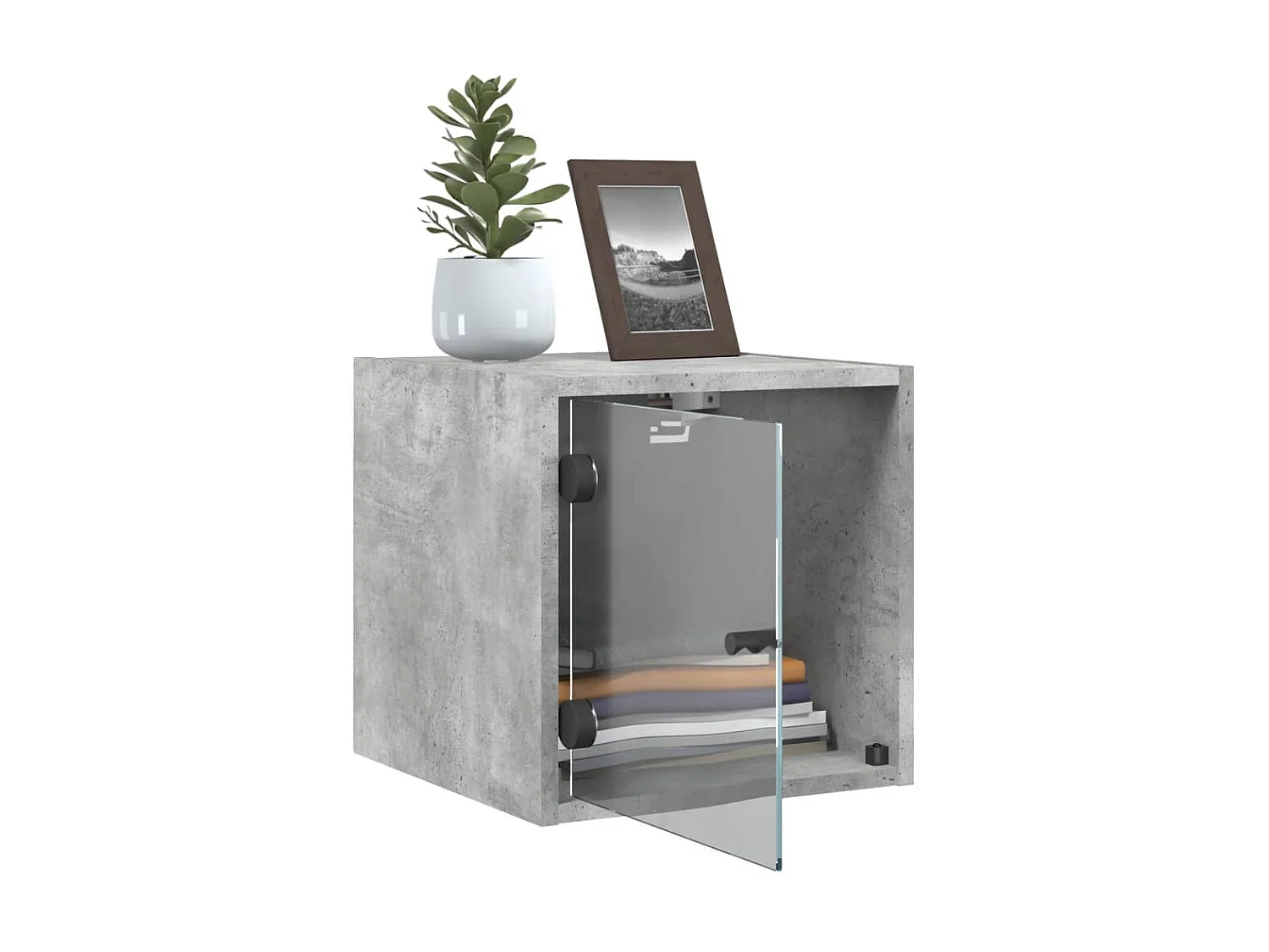 Nachttisch Nachtschrank mit Glastür Betongrau 35x37x35 cm -RN23807