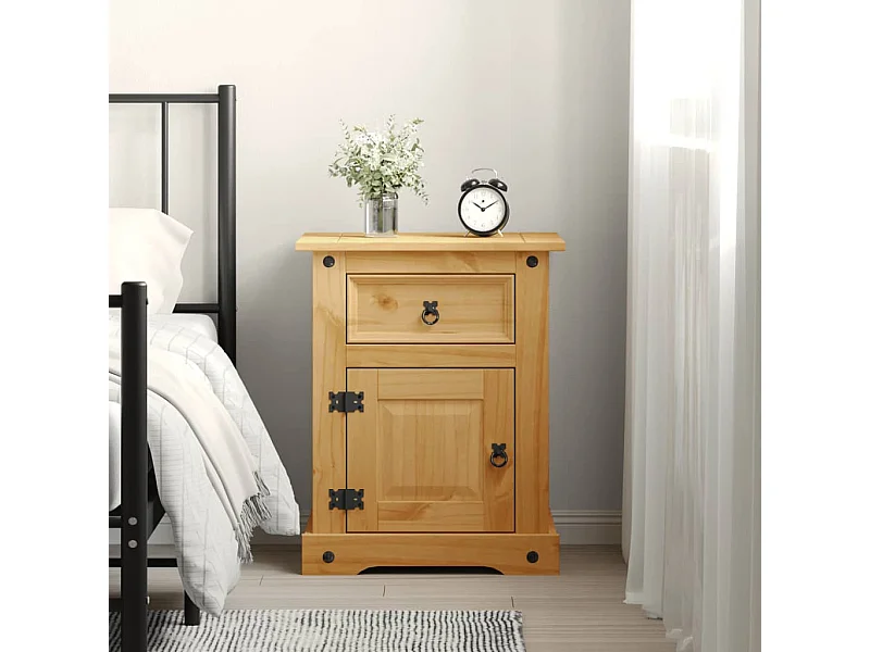 Nachttisch Nachtschrank im Mexiko-Stil Kiefer Massiv 53x39x66 cm -RN42921
