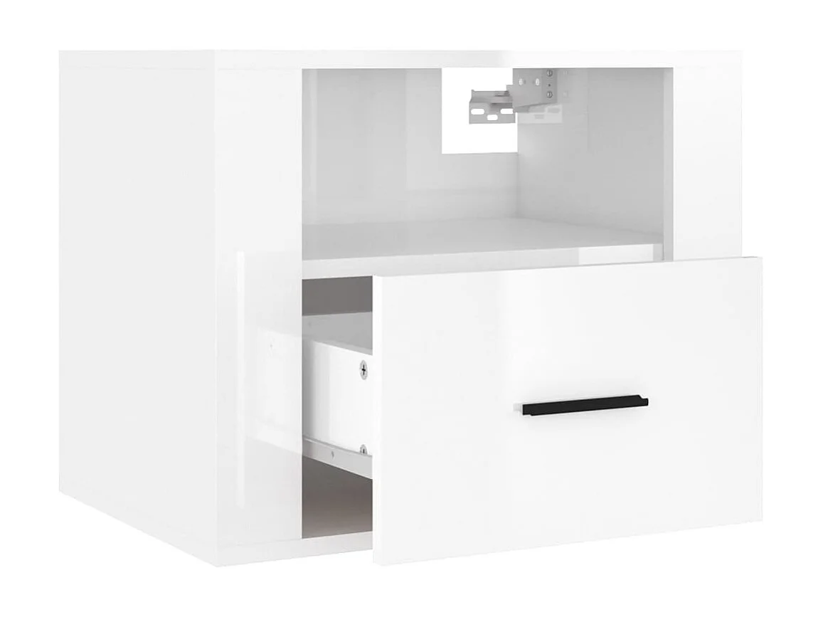 2er-Set Wand-Nachttische Nachtschrank Hochglanz-Weiß 50x36x40 cm -RN69031