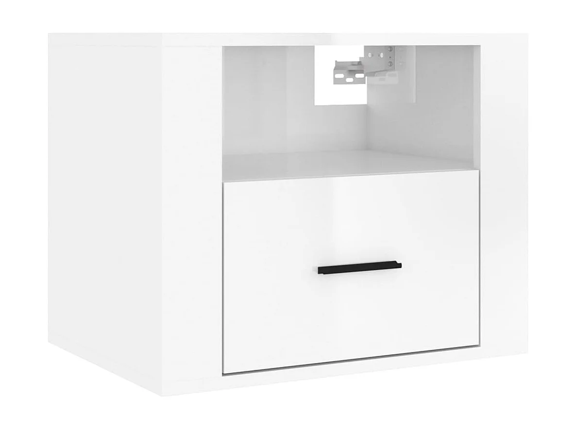 2er-Set Wand-Nachttische Nachtschrank Hochglanz-Weiß 50x36x40 cm -RN69031