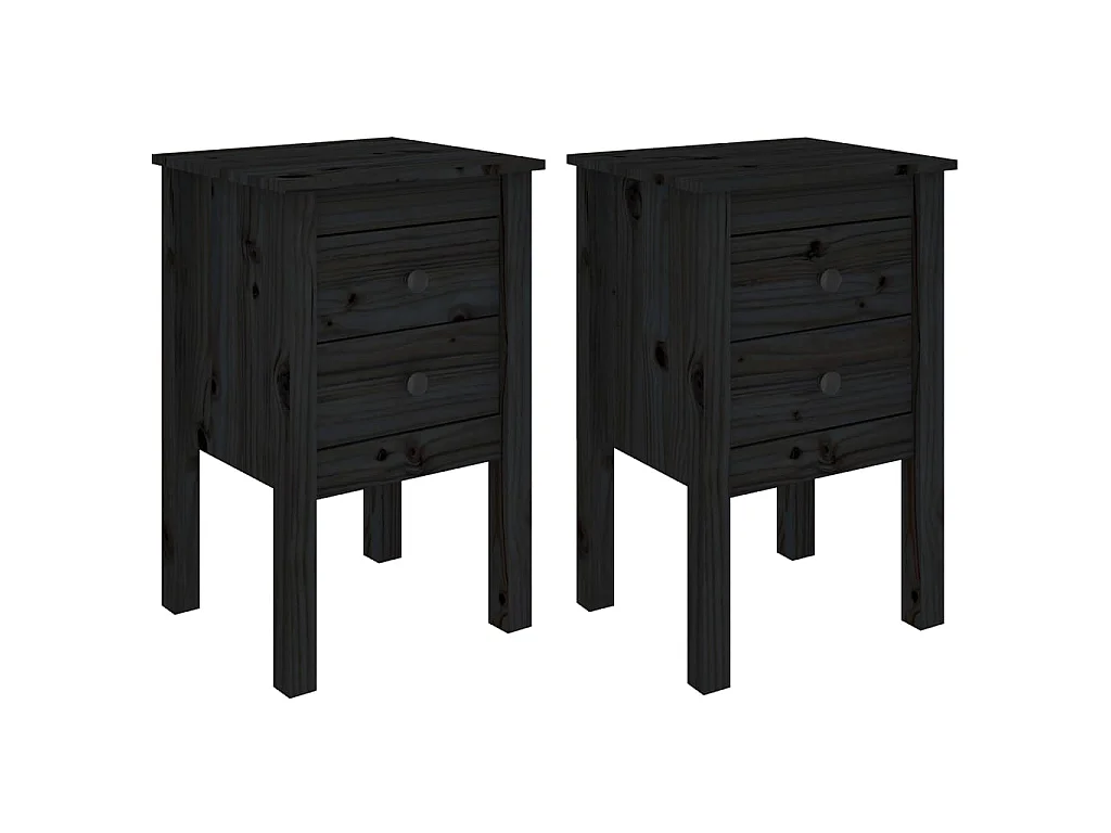 2er-Set Nachttische Nachtschrank Schwarz 40x35x61,5 cm Massivholz Kiefer -RN96860