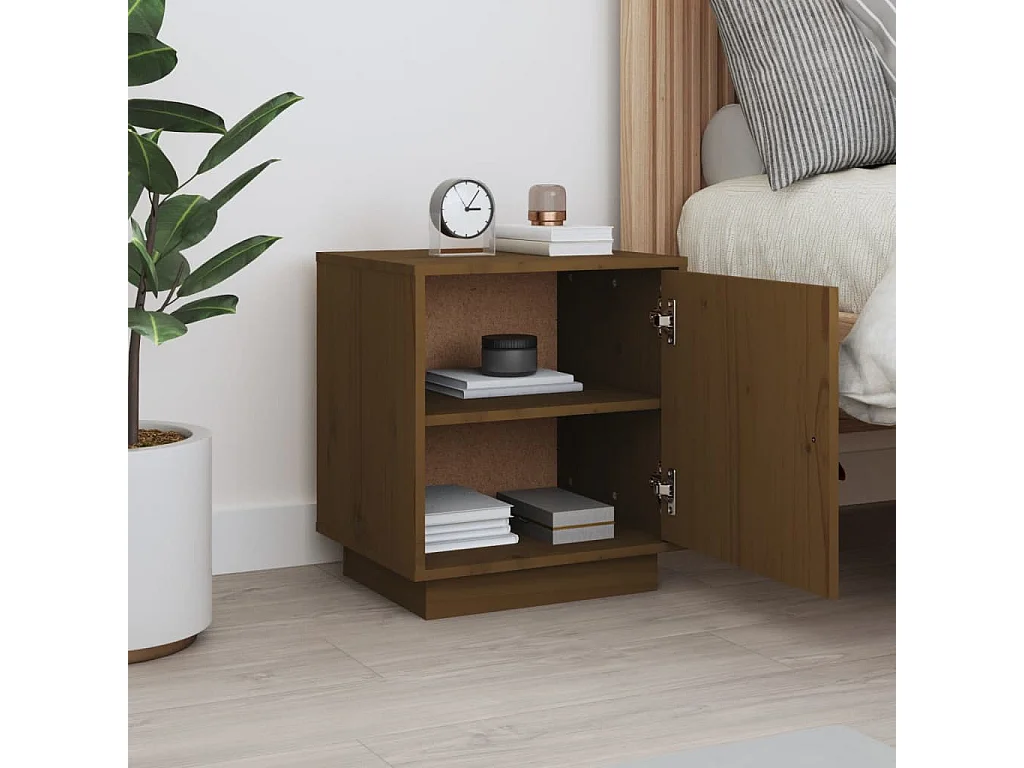 Nachttisch Nachtschrank Honigbraun 40x34x45 cm Massivholz Kiefer -RN32878