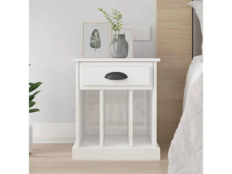 Nachttisch Nachtschrank Hochglanz-Weiß 43x36x50 cm -RN92443