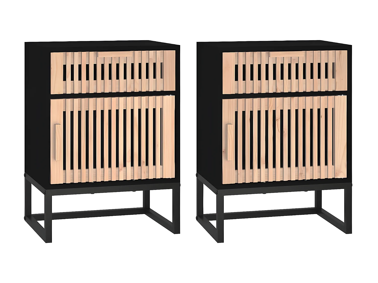 2er-Set Nachttische Nachtschrank Schwarz 40x30x55,5 cm Holzwerkstoff & Eisen -RN91421
