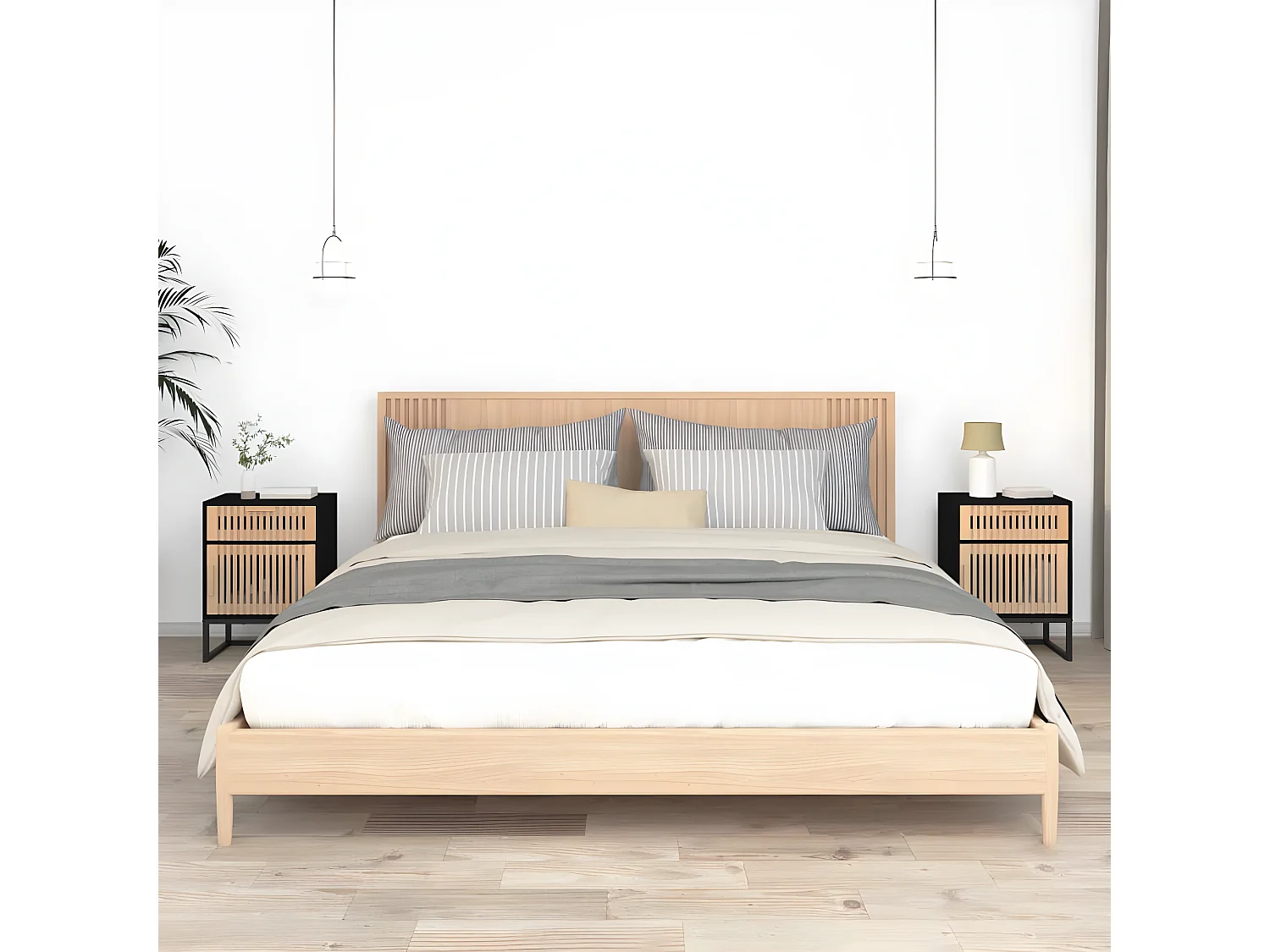 2er-Set Nachttische Nachtschrank Schwarz 40x30x55,5 cm Holzwerkstoff & Eisen -RN91421