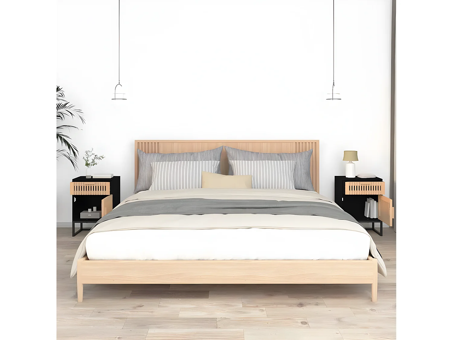 2er-Set Nachttische Nachtschrank Schwarz 40x30x55,5 cm Holzwerkstoff & Eisen -RN91421