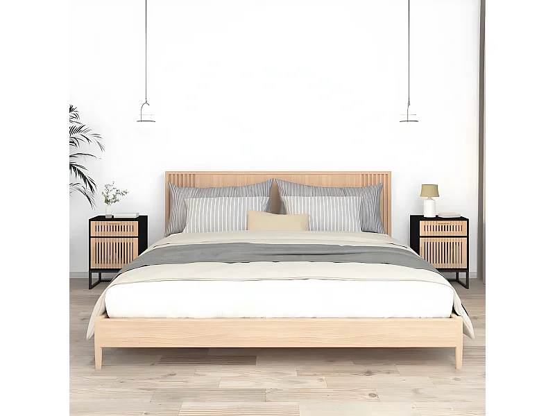 2er-Set Nachttische Nachtschrank Schwarz 40x30x55,5 cm Holzwerkstoff & Eisen -RN91421