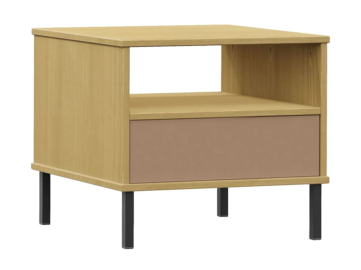 Nachttisch Nachtschrank OSLO mit Metallbeinen Braun Massivholz Kiefer -RN42976