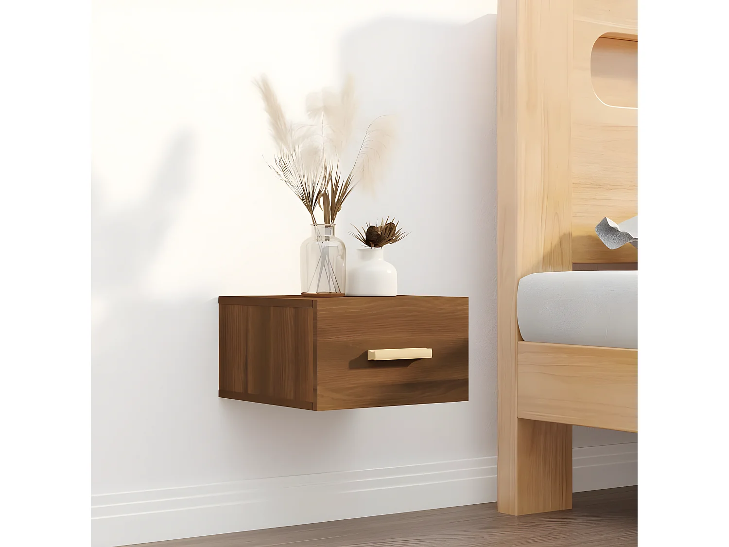 Wand-Nachttisch Nachtschrank Braun Eichen-Optik 35x35x20 cm -RN79505