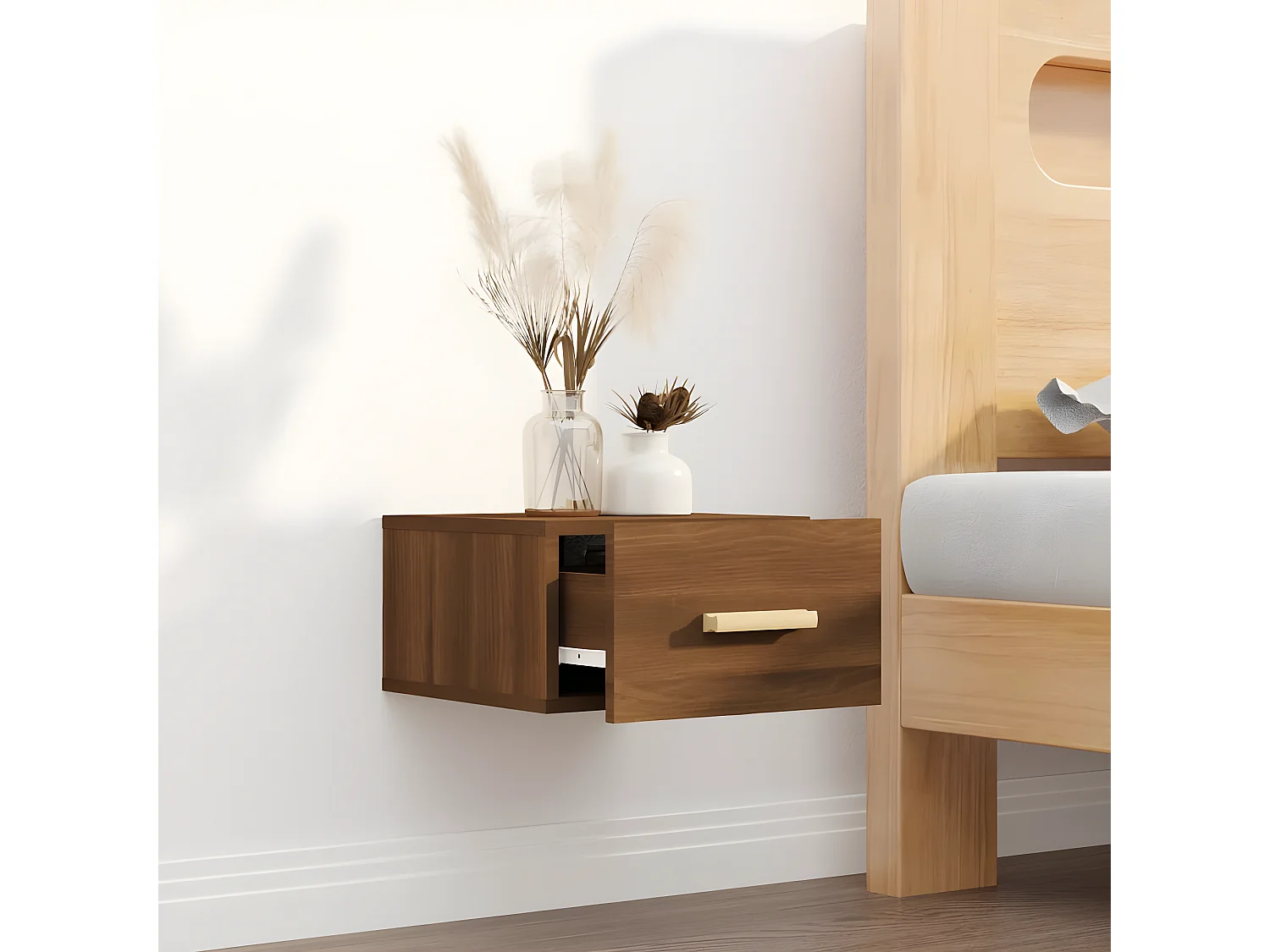 Wand-Nachttisch Nachtschrank Braun Eichen-Optik 35x35x20 cm -RN79505