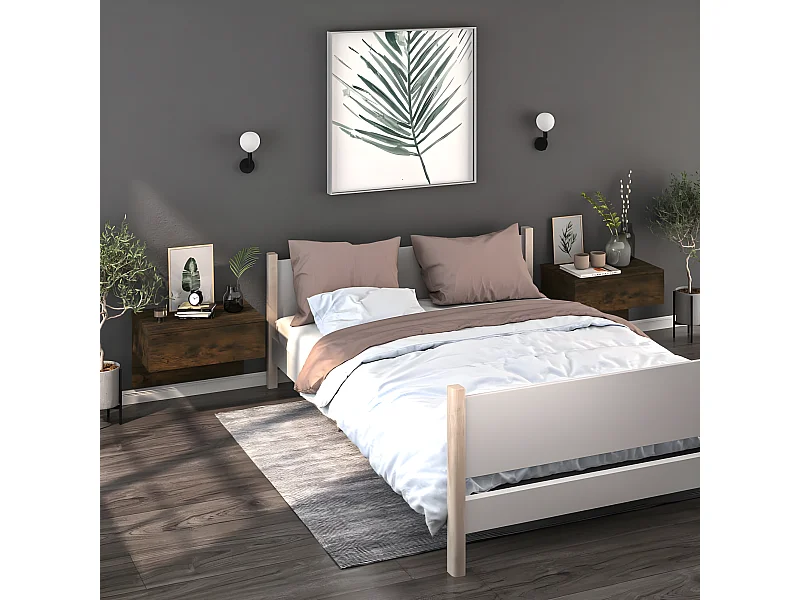 2er-Set Wand-Nachttische Nachtschrank Räuchereiche -RN81923