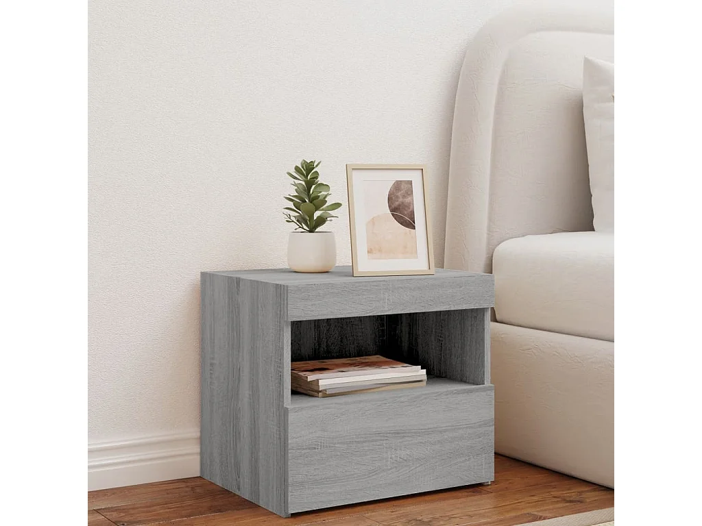 Nachttisch Nachtschrank mit LED-Leuchten Grau Sonoma 50x40x45 cm -RN59364
