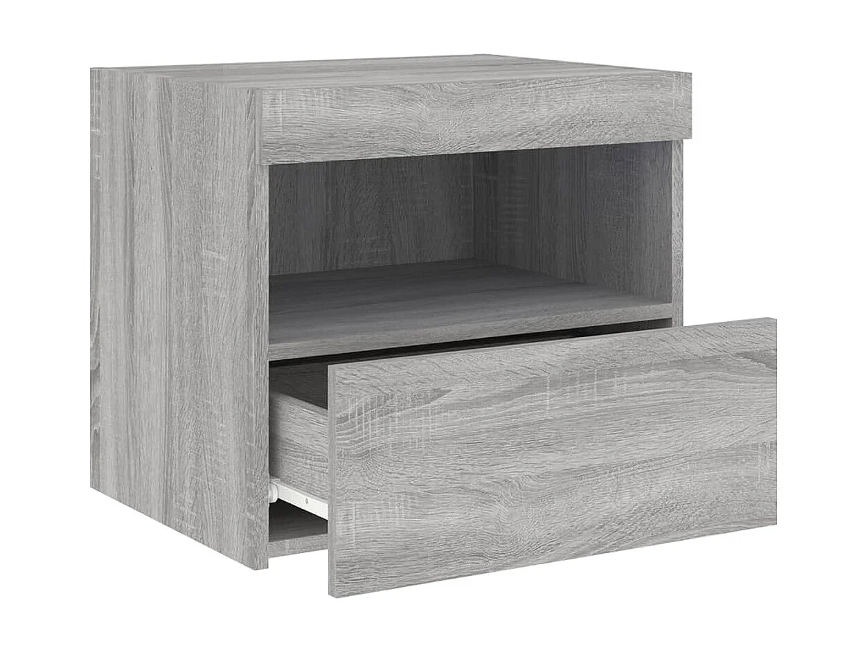Nachttisch Nachtschrank mit LED-Leuchten Grau Sonoma 50x40x45 cm -RN59364