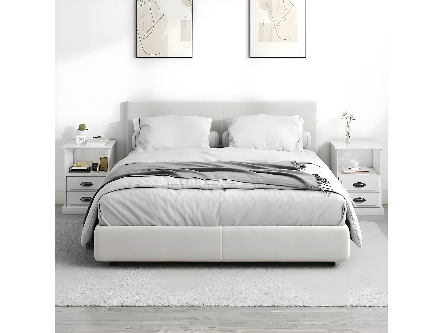 2er-Set Nachttische Nachtschrank Hochglanz-Weiß 43x36x60 cm -RN35682