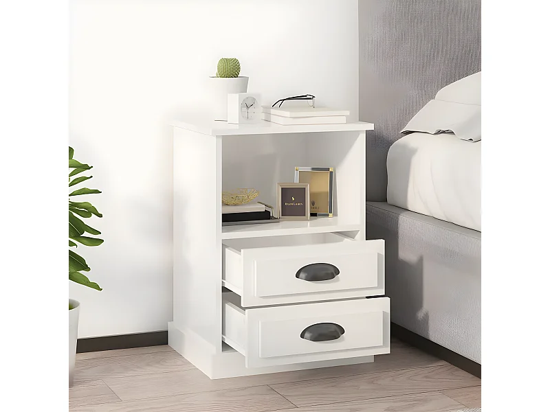 2er-Set Nachttische Nachtschrank Hochglanz-Weiß 43x36x60 cm -RN35682