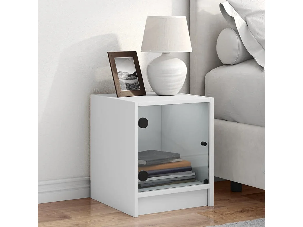 Nachttisch Nachtschrank mit Glastür Weiß 35x37x42 cm -RN94359