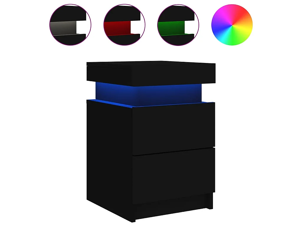 Nachttisch Nachtschrank mit LED-Leuchten Schwarz 35x39x55 cm -RN45211