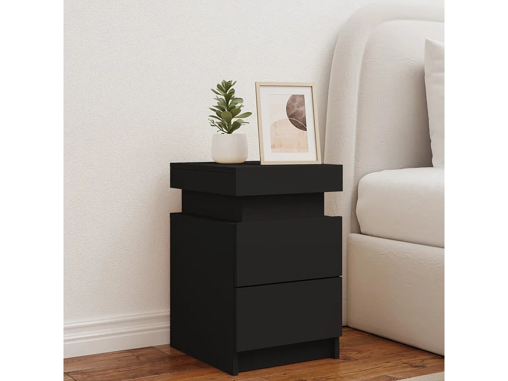 Nachttisch Nachtschrank mit LED-Leuchten Schwarz 35x39x55 cm -RN45211