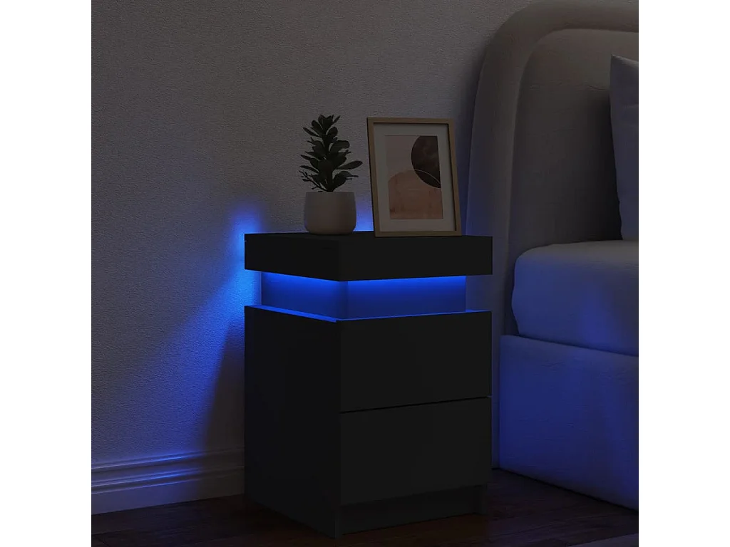 Nachttisch Nachtschrank mit LED-Leuchten Schwarz 35x39x55 cm -RN45211
