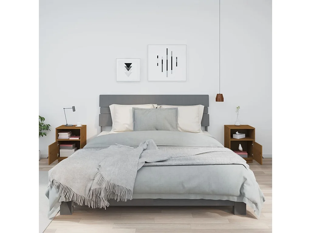 2er-Set Nachttische Nachtschrank Honigbraun 40x34x55 cm Massivholz Kiefer -RN65504