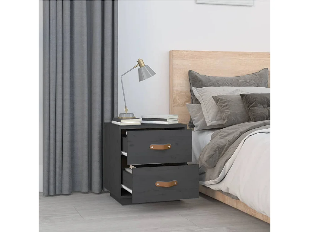 2er-Set Nachttische Nachtschrank Grau 40x34x45 cm Massivholz Kiefer -RN80004