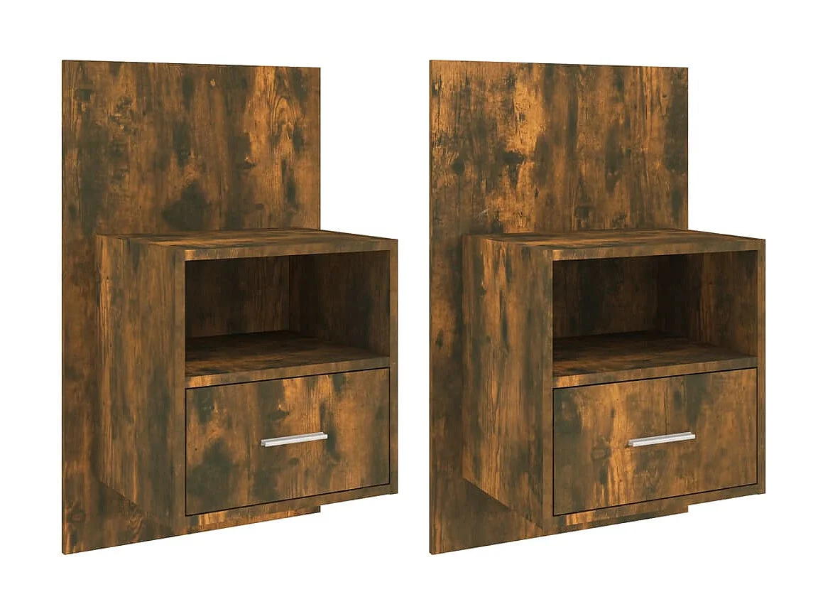 2er-Set Wand-Nachttische Nachtschrank Räuchereiche -RN38030