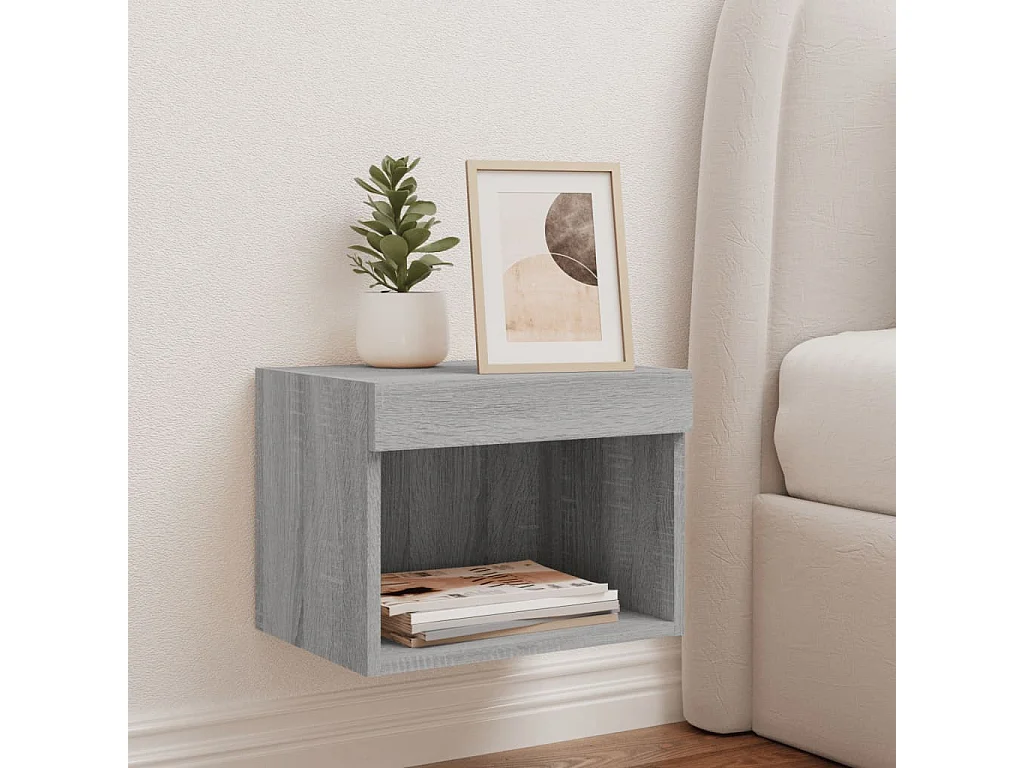 Wand-Nachttisch Nachtschrank mit LED-Leuchten Grau Sonoma -RN32787