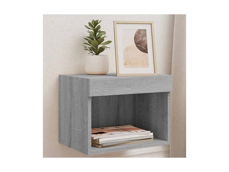 2er-Set Wand-Nachttische Nachtschrank mit LED-Leuchten Grau Sonoma -RN57624