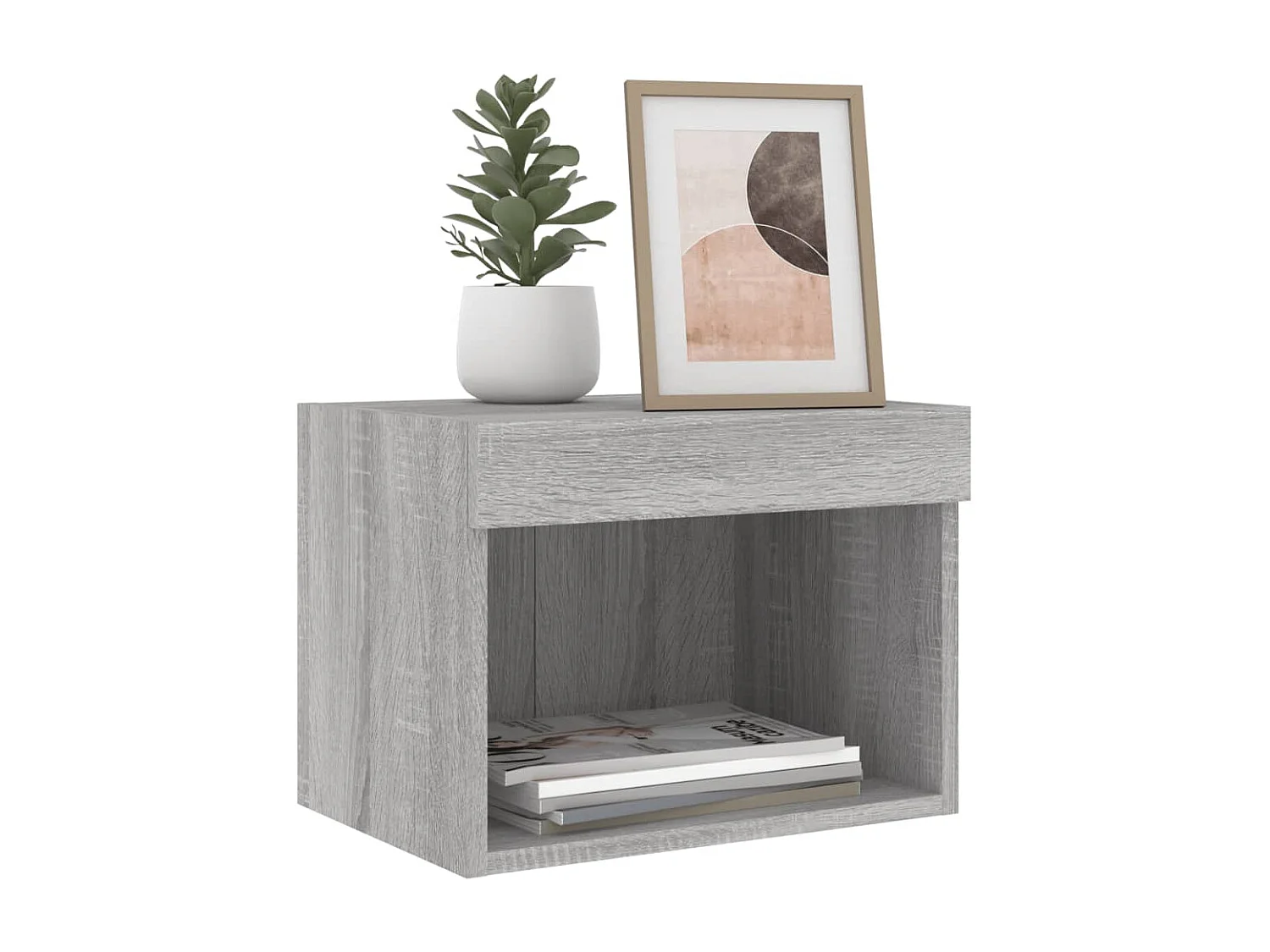 2er-Set Wand-Nachttische Nachtschrank mit LED-Leuchten Grau Sonoma -RN57624