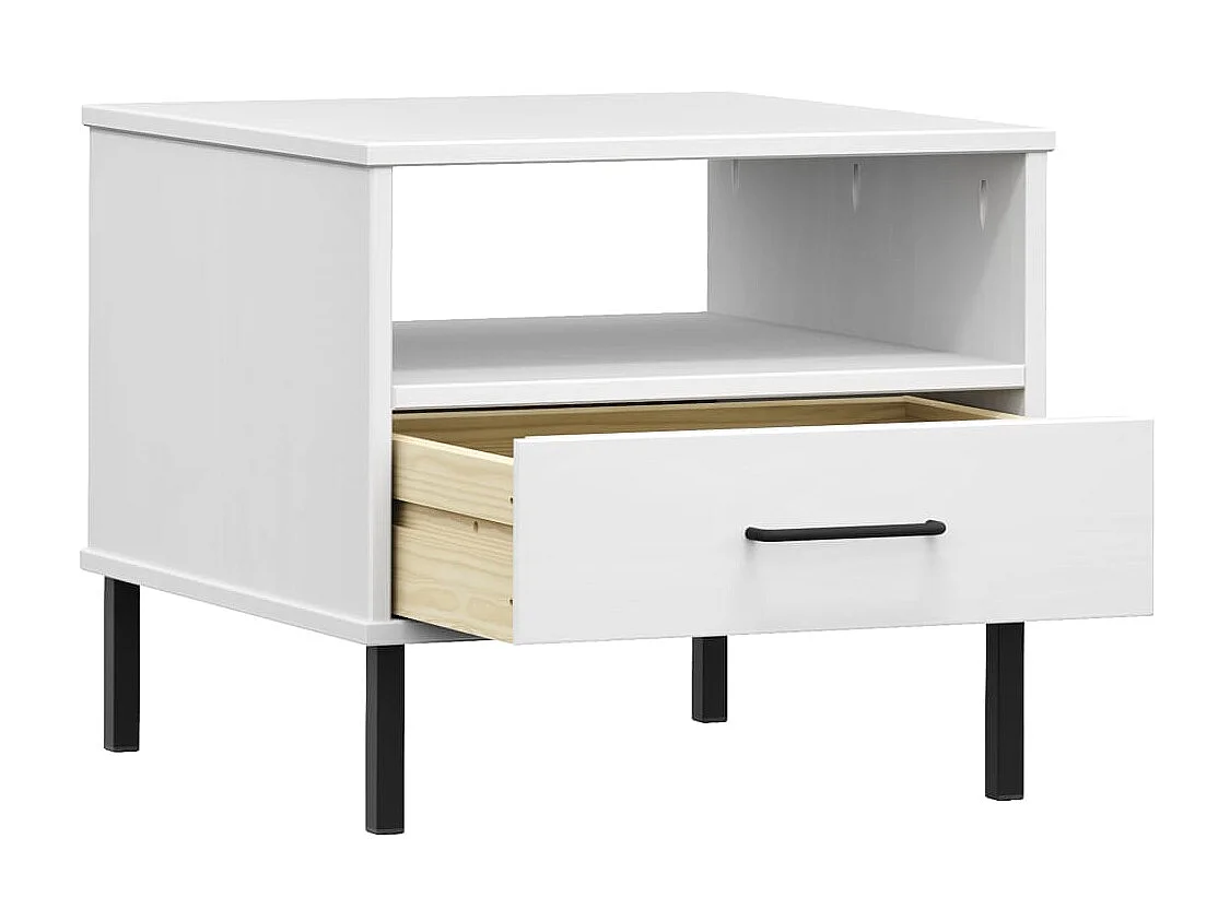 Nachttisch Nachtschrank OSLO mit Metallbeinen Weiß Massivholz Kiefer -RN18445