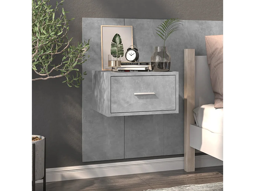 2er-Set Wand-Nachttische Nachtschrank Betongrau -RN41484
