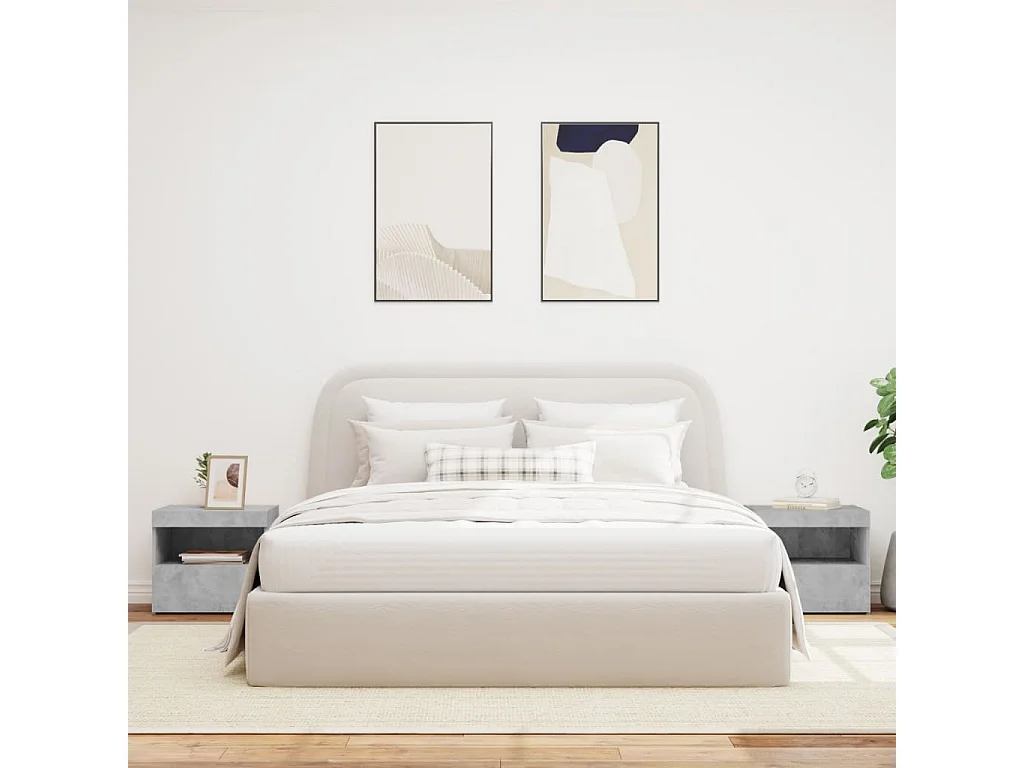 2er-Set Nachttische Nachtschrank mit LED-Leuchten Betongrau 50x40x45 cm -RN64460