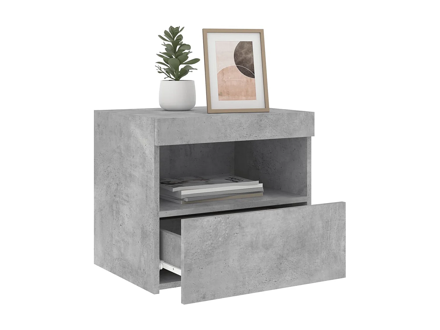 2er-Set Nachttische Nachtschrank mit LED-Leuchten Betongrau 50x40x45 cm -RN64460