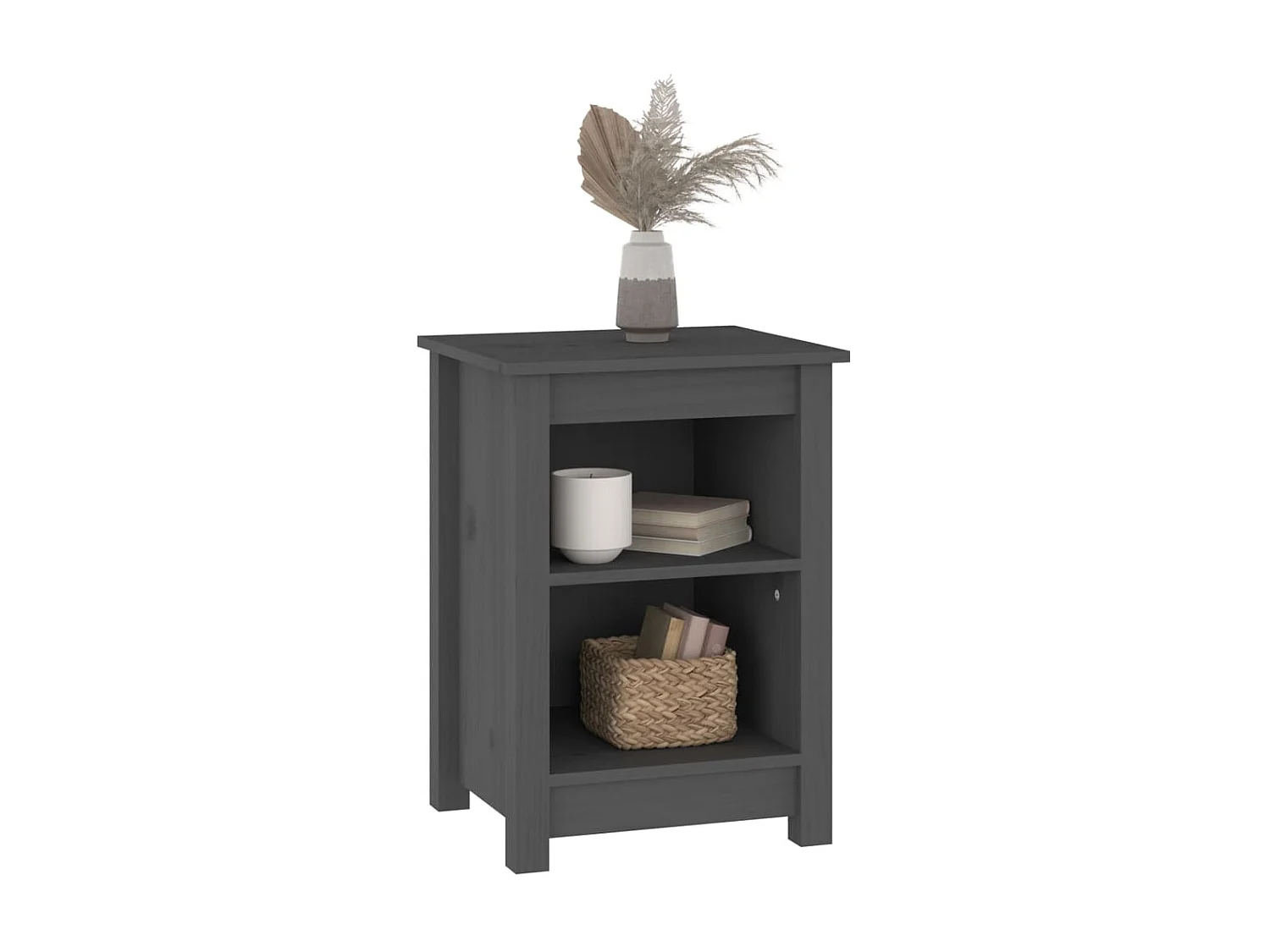 2er-Set Nachttische Nachtschrank Grau 40x35x55 cm Massivholz Kiefer -RN51645