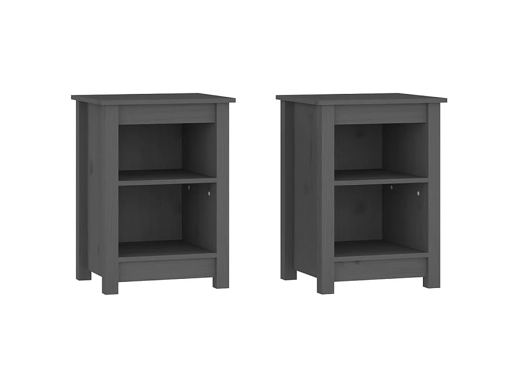 2er-Set Nachttische Nachtschrank Grau 40x35x55 cm Massivholz Kiefer -RN51645