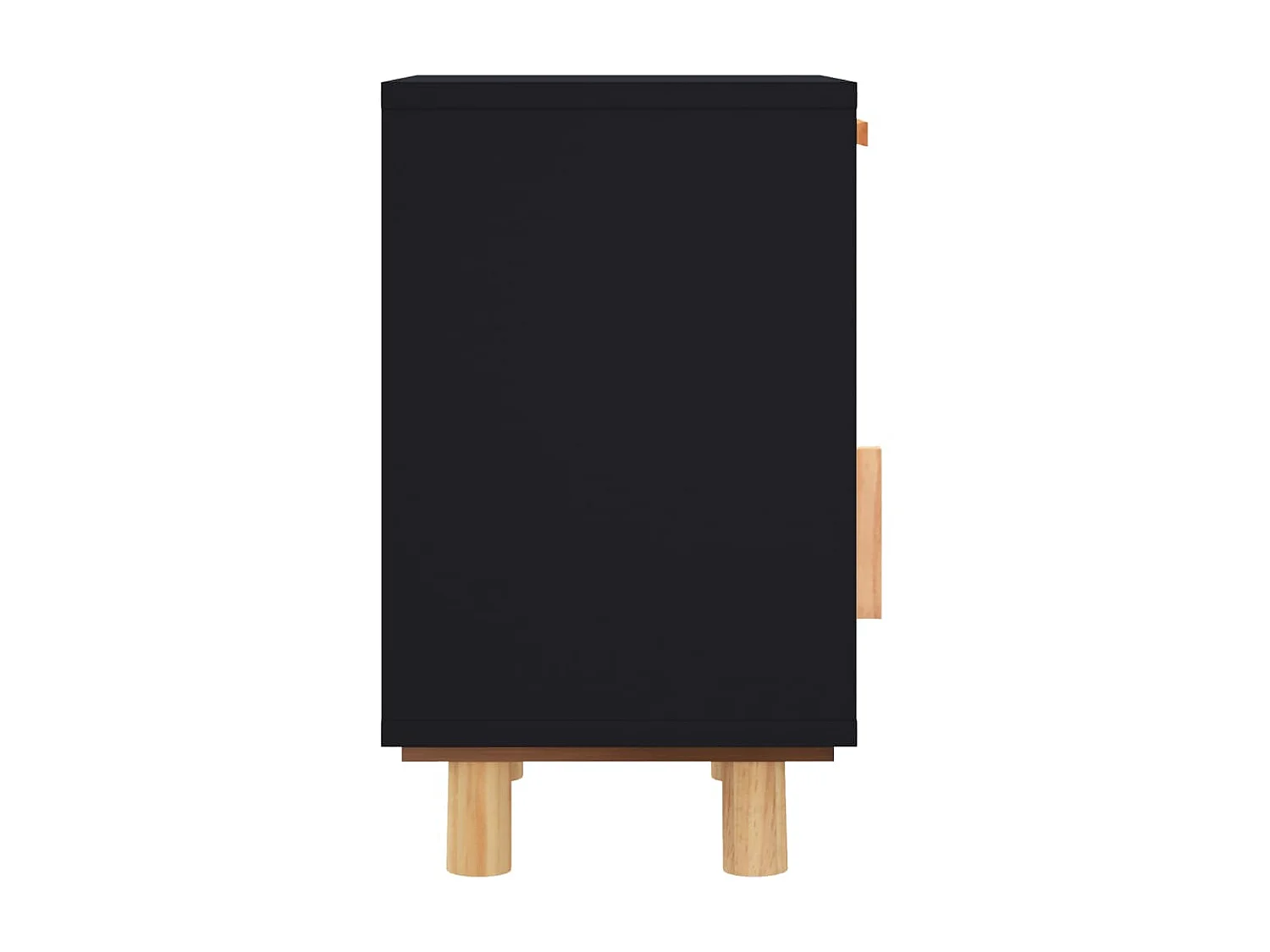 Nachttisch Nachtschrank Schwarz Massivholz Kiefer und Natur-Rattan -RN57687