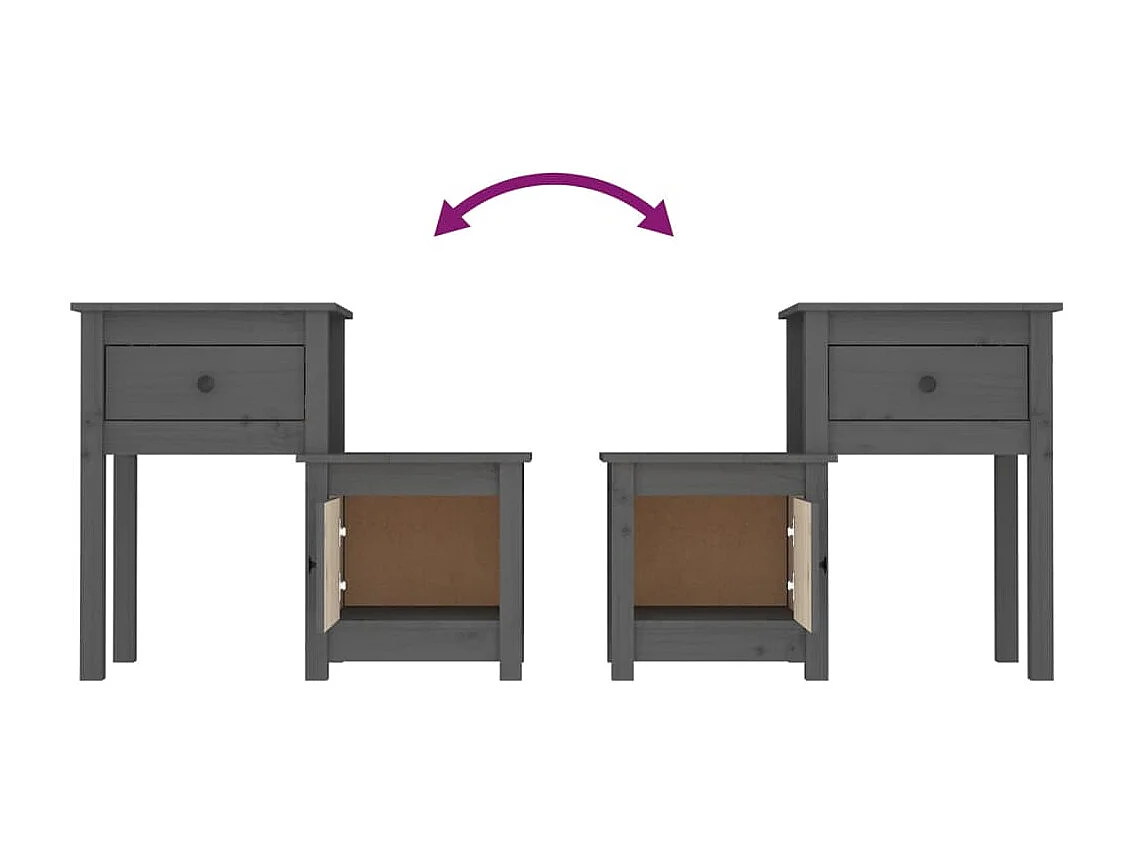 Nachttisch Grau Nachtschrank 79,5x38x65,5 cm Massivholz Kiefer -RN93991