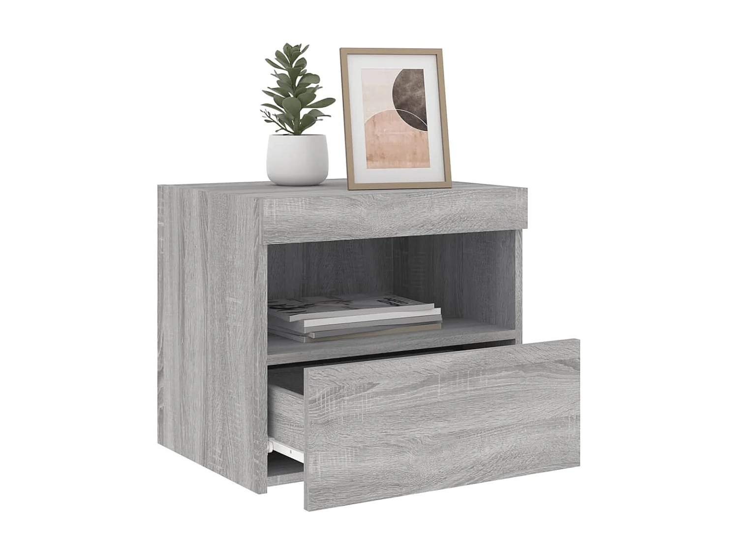 2er-Set Nachttische Nachtschrank mit LED-Leuchten Grau Sonoma 50x40x45 cm -RN11648