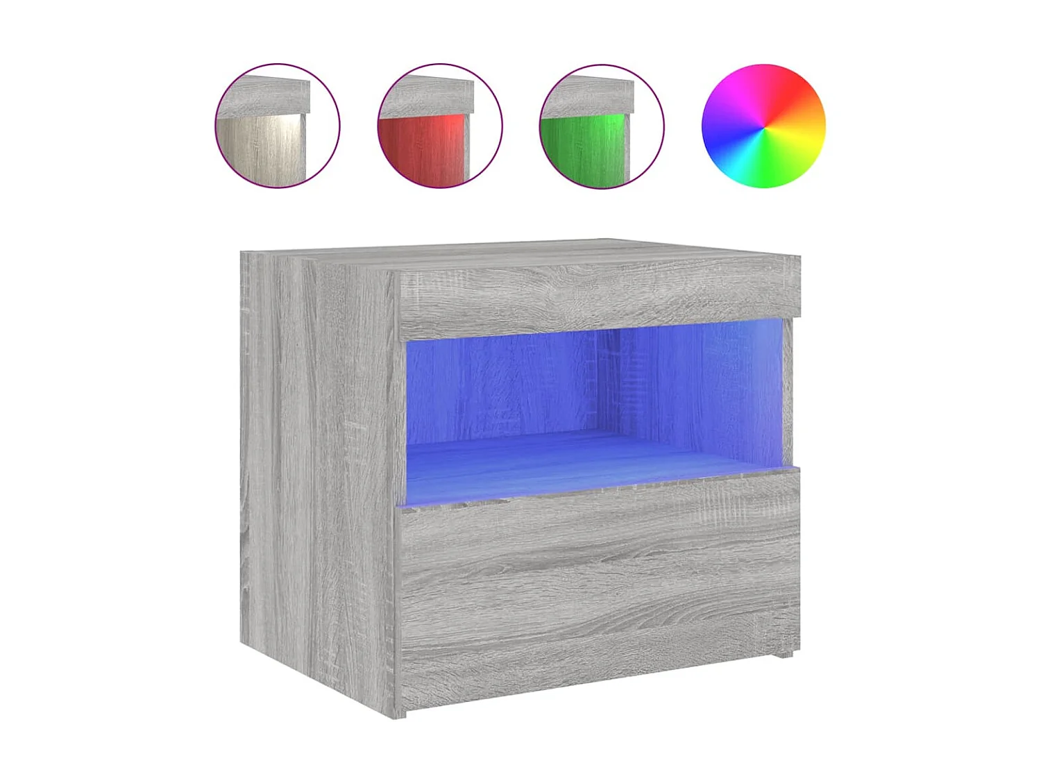2er-Set Nachttische Nachtschrank mit LED-Leuchten Grau Sonoma 50x40x45 cm -RN11648